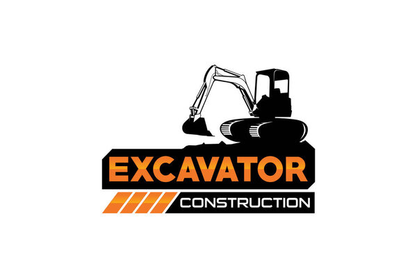 вектор шаблона логотипа экскаватора. вектор логотипа тяжелой техники для строительной компании. творческая иллюстрация экскаватора для логотипа.