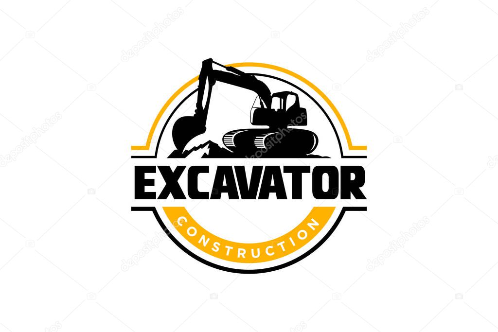 Excavator logo template vector. Heavy equipment logo vector for construction company. Creative excavator illustration for logo.