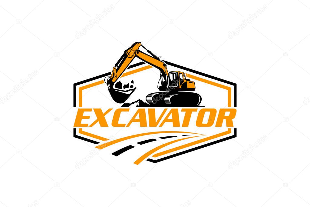 Excavator logo template vector. Heavy equipment logo vector for construction company. Creative excavator illustration for logo.