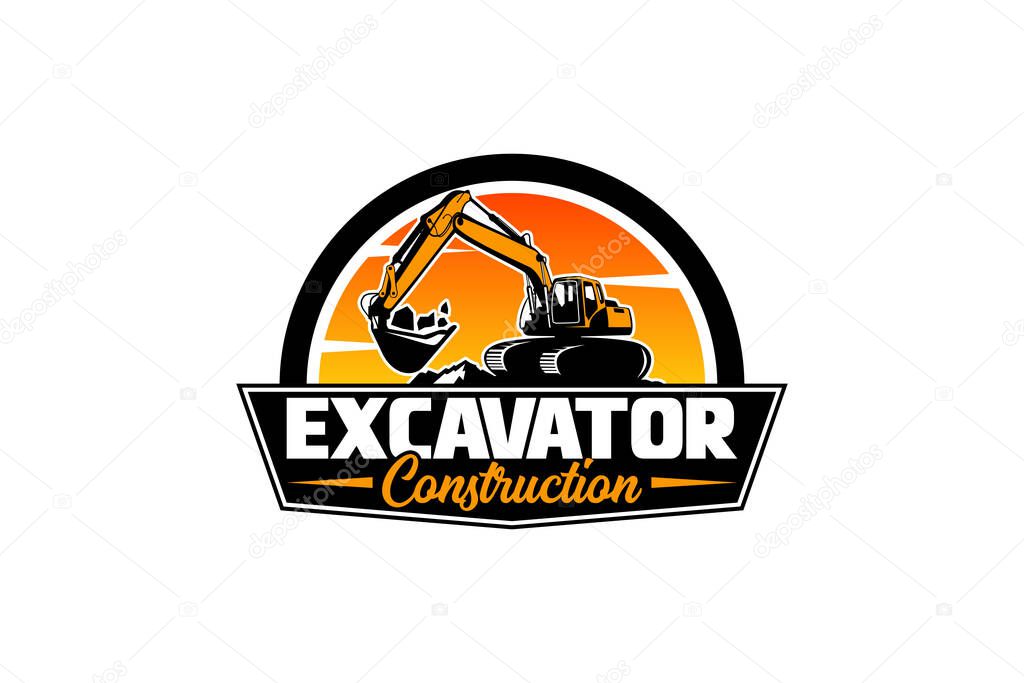 Excavator logo template vector. Heavy equipment logo vector for construction company. Creative excavator illustration for logo.