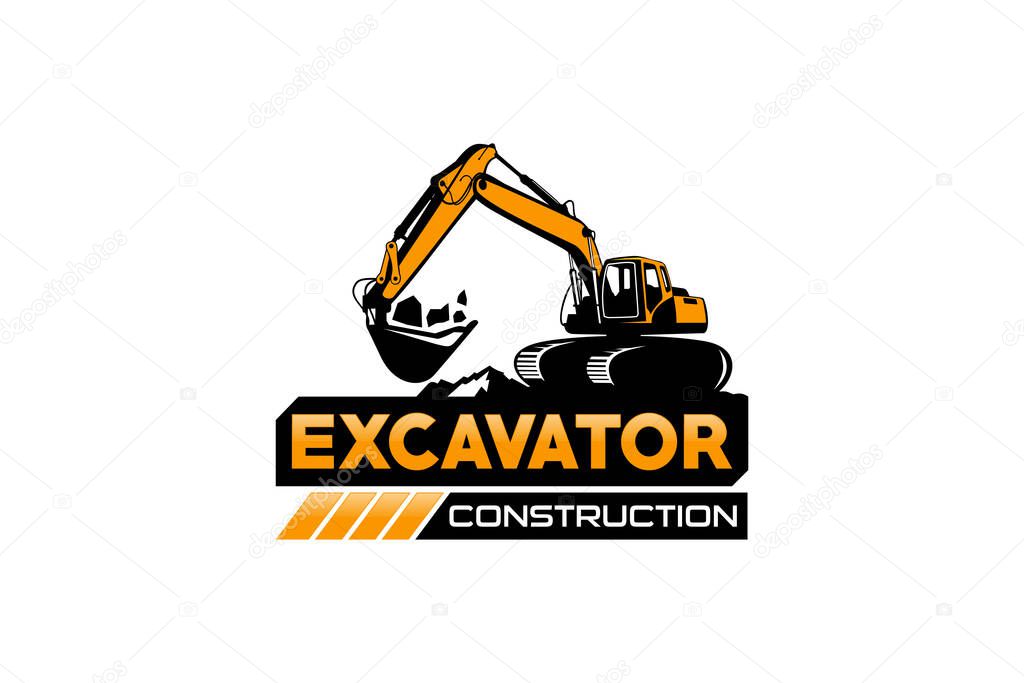 Excavator logo template vector. Heavy equipment logo vector for construction company. Creative excavator illustration for logo.