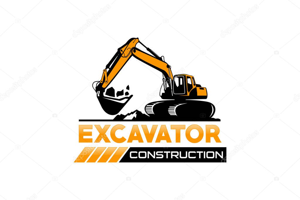 Excavator logo template vector. Heavy equipment logo vector for construction company. Creative excavator illustration for logo.