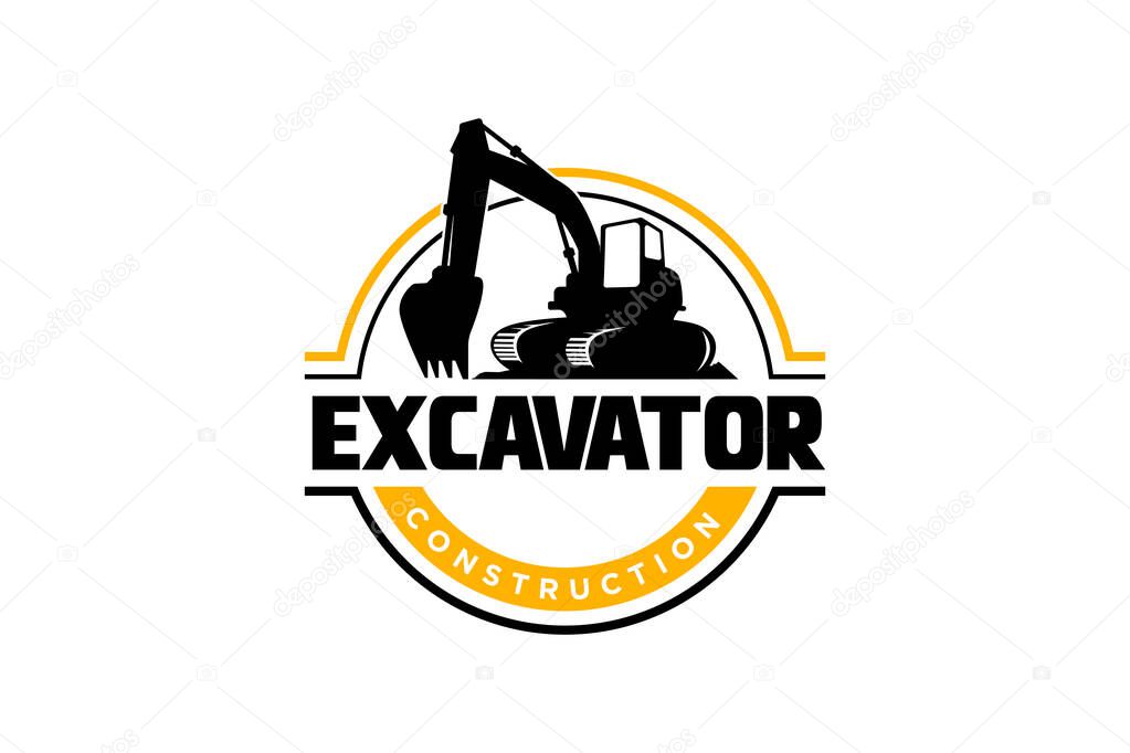 Excavator logo template vector. Heavy equipment logo vector for construction company. Creative excavator illustration for logo.