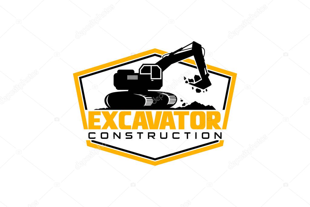 Excavator logo template vector. Heavy equipment logo vector for construction company. Creative excavator illustration for logo.