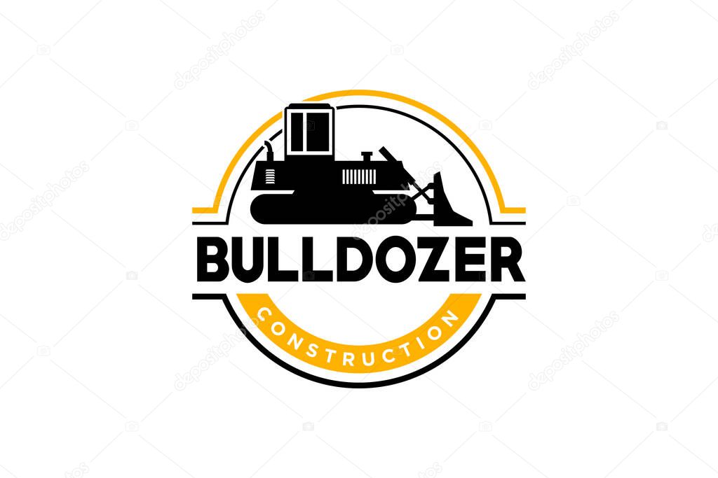 Bulldozer logo template vector. Heavy equipment logo vector for construction company. Creative excavator illustration for logo.