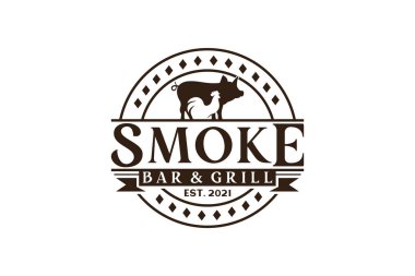 Klasik Rustik BBQ Izgarası, Barbekü, Barbekü Etiketi Logosu Tasarımı