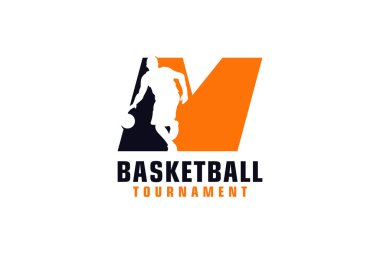Basketbol Logosu Tasarımlı M harfi. Spor Takımı veya Şirket için Vektör Tasarım Şablonu Elementleri.