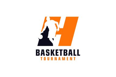 Basketbol logosu tasarımlı H harfi. Spor Takımı veya Şirket için Vektör Tasarım Şablonu Elementleri.