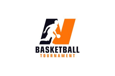 Basketbol Logosu Tasarımlı N harfi. Spor Takımı veya Şirket için Vektör Tasarım Şablonu Elementleri.