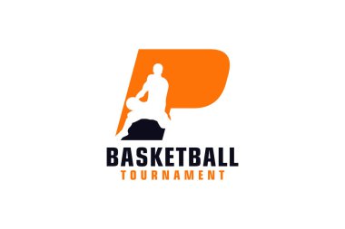 Basketbol Logosu Tasarımlı P harfi. Spor Takımı veya Şirket için Vektör Tasarım Şablonu Elementleri.