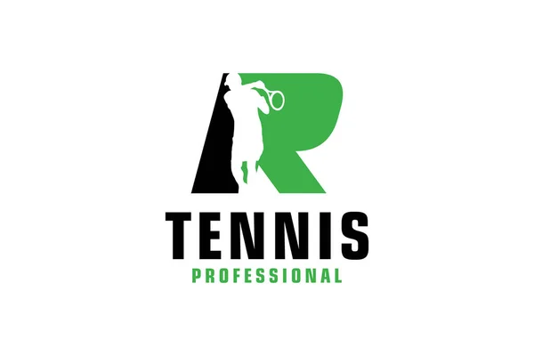 Letter Met Tennis Speler Silhouet Logo Design Vector Design Sjabloon — Stockvector