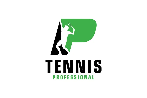 Letter Met Tennis Speler Silhouet Logo Design Vector Design Sjabloon — Stockvector