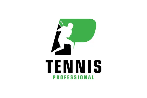 Letter Met Tennis Speler Silhouet Logo Design Vector Design Sjabloon — Stockvector