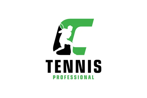 字母C与网球运动员轮廓标志设计 运动队或企业的矢量设计模板元素 — 图库矢量图片