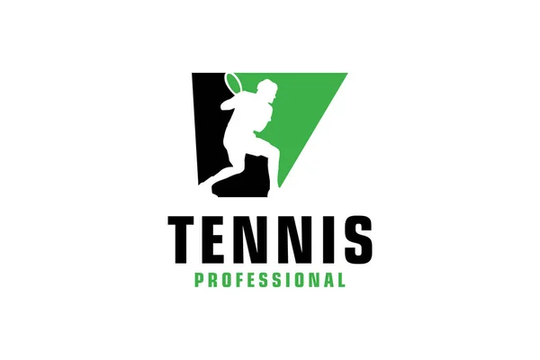 字母V与网球运动员轮廓标志设计 运动队或企业的矢量设计模板元素 — 图库矢量图片