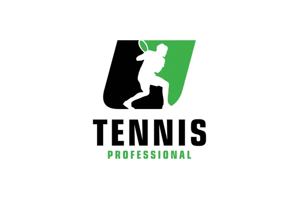 Letra Con Diseño Del Logotipo Del Jugador Tenis Silueta Elementos — Vector de stock