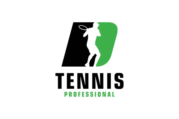 Letra Con Silueta Jugador Tenis Logo Design Elementos Plantilla Diseño — Vector de stock