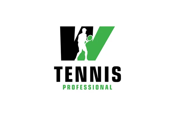 Letra Con Silueta Jugador Tenis Logo Design Elementos Plantilla Diseño — Vector de stock