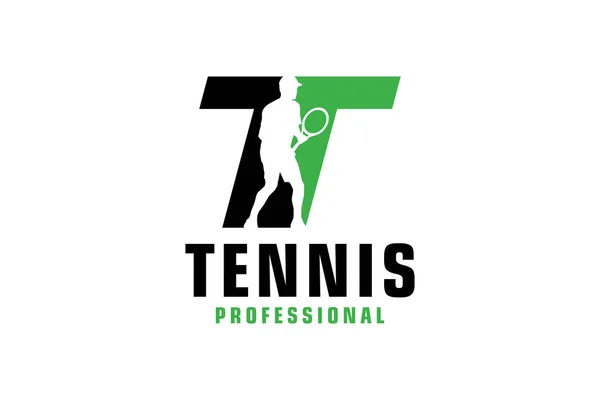 字母T与网球运动员的轮廓标志设计 运动队或企业的矢量设计模板元素 — 图库矢量图片