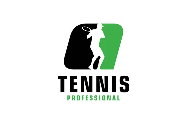 Letra Con Diseño Del Logotipo Del Jugador Tenis Silueta Elementos — Vector de stock