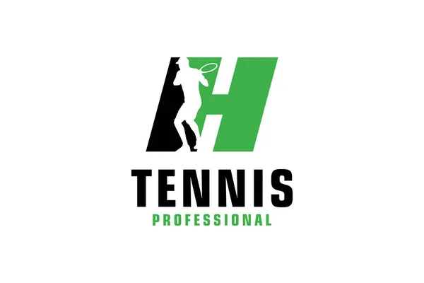 Lettre Avec Silhouette Joueur Tennis Logo Design Éléments Modèle Conception — Image vectorielle