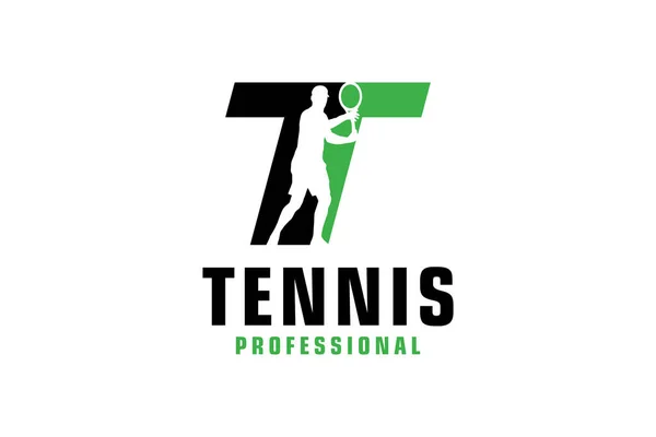 字母T与网球运动员的轮廓标志设计 运动队或企业的矢量设计模板元素 — 图库矢量图片