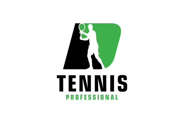 字母D与网球运动员轮廓标志设计 运动队或企业的矢量设计模板元素 — 图库矢量图片