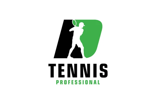 Letter Met Tennis Speler Silhouet Logo Design Vector Design Sjabloon — Stockvector