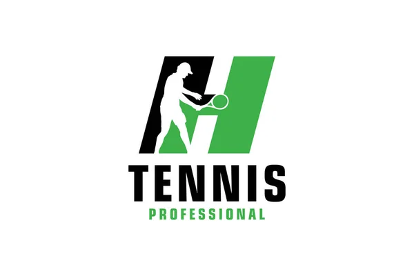 Letra Con Silueta Jugador Tenis Logo Design Elementos Plantilla Diseño — Vector de stock