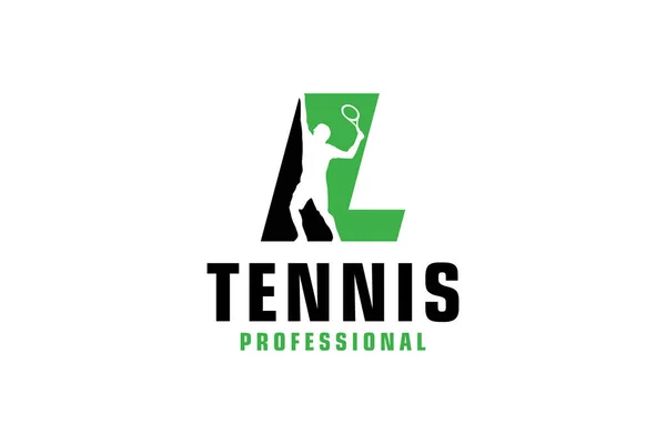 Letter Met Tennis Speler Silhouet Logo Design Vector Design Sjabloon — Stockvector