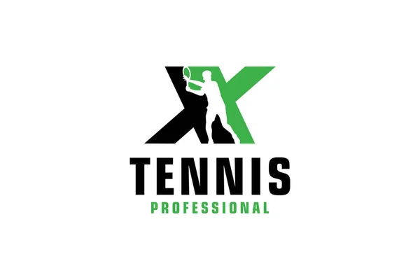 字母X与网球运动员的轮廓标志设计 运动队或企业的矢量设计模板元素 — 图库矢量图片