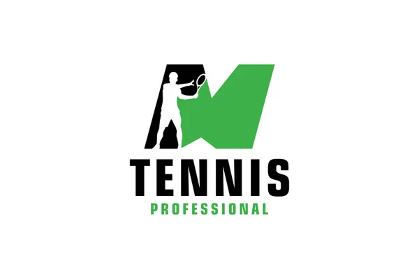 Letra Con Silueta Jugador Tenis Logo Design Elementos Plantilla Diseño — Vector de stock