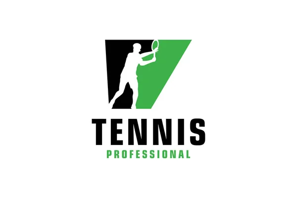 Letra Con Silueta Jugador Tenis Logo Design Elementos Plantilla Diseño — Vector de stock