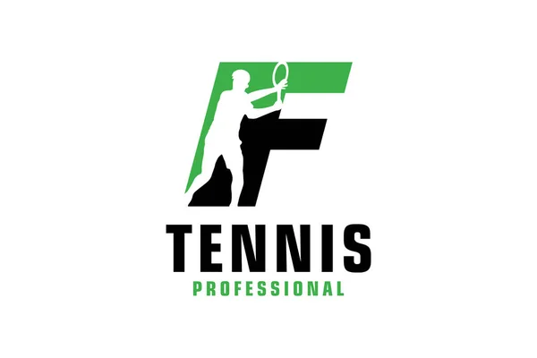 Lettre Avec Silhouette Joueur Tennis Logo Design Éléments Modèle Conception — Image vectorielle