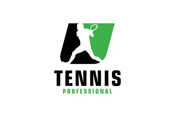 字母U与网球运动员的轮廓标志设计 运动队或企业的矢量设计模板元素 — 图库矢量图片