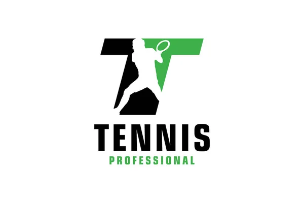 Letra Con Silueta Jugador Tenis Logo Design Elementos Plantilla Diseño — Vector de stock