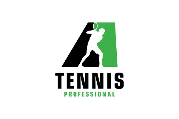 Lettre Avec Silhouette Joueur Tennis Logo Design Éléments Modèle Conception — Image vectorielle