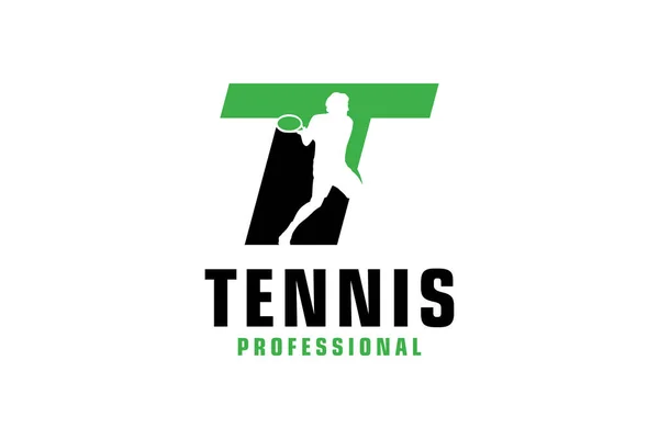 Letter Met Tennis Speler Silhouet Logo Design Vector Design Sjabloon — Stockvector