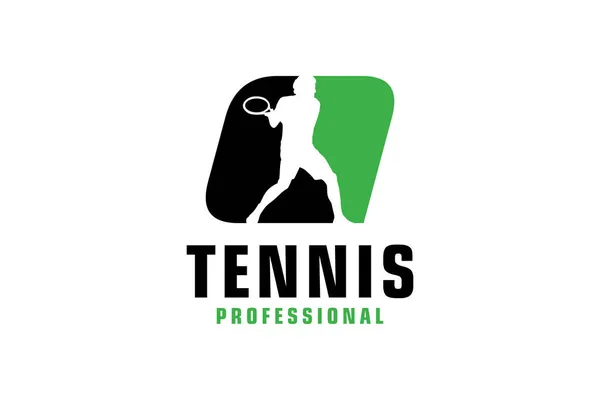 Buchstabe Mit Tennis Spieler Silhouette Logo Design Vector Design Template — Stockvektor