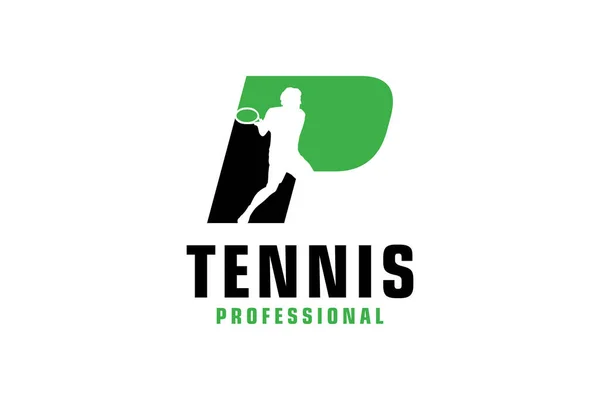 Letter Met Tennis Speler Silhouet Logo Design Vector Design Sjabloon — Stockvector