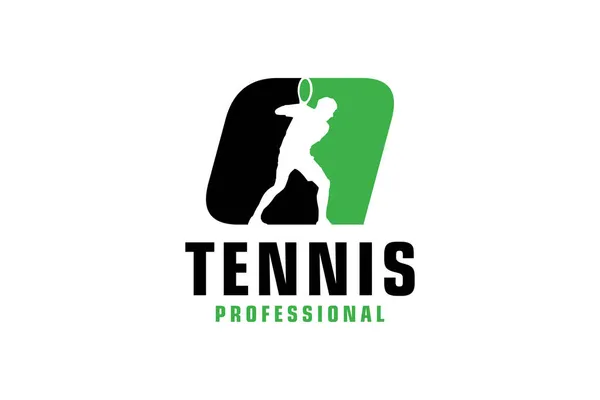 Letra Con Diseño Del Logotipo Del Jugador Tenis Silueta Elementos — Vector de stock