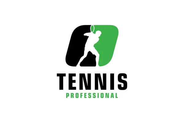 字母O与网球运动员的轮廓标志设计 运动队或企业的矢量设计模板元素 — 图库矢量图片