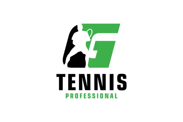 Letra Con Silueta Jugador Tenis Logo Design Elementos Plantilla Diseño — Vector de stock