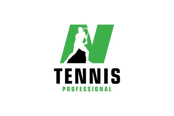 Letra Con Silueta Jugador Tenis Logo Design Elementos Plantilla Diseño — Vector de stock