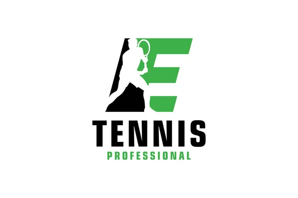 Letra Con Silueta Jugador Tenis Logo Design Elementos Plantilla Diseño — Vector de stock