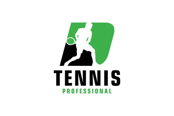 Letra Con Silueta Jugador Tenis Logo Design Elementos Plantilla Diseño — Vector de stock