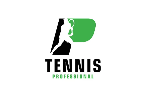 Letter Met Tennis Speler Silhouet Logo Design Vector Design Sjabloon — Stockvector