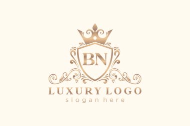 BN Kraliyet Logosu Restoran, Kraliyet, Butik, Cafe, Otel, Heraldic, Mücevher, Moda ve diğer vektör ilüstrasyonları için vektör sanatı şablonu.