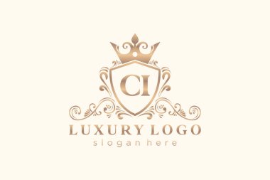 Restaurant, Royalty, Boutique, Cafe, Hotel, Heraldic, Mücevher, Moda ve diğer vektör illüstrasyonları için CI Kraliyet Logosu tasarımı.