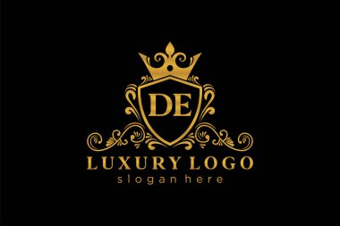 De Letter Kraliyet Logosu Restoran, Kraliyet, Butik, Cafe, Otel, Heraldic, Mücevher, Moda ve diğer vektör çizimleri için vektör sanatı şablonu.